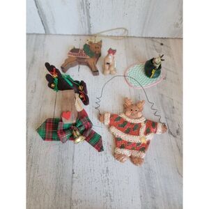 Reindeer variety ornament figure Xmas Rudolph set bell mistletoe